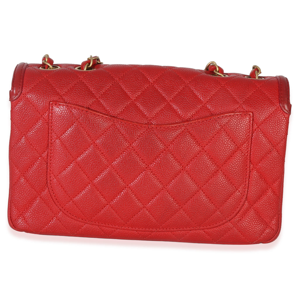 Chanel Red Quilted Caviar Medium Filigree Flap Handbag