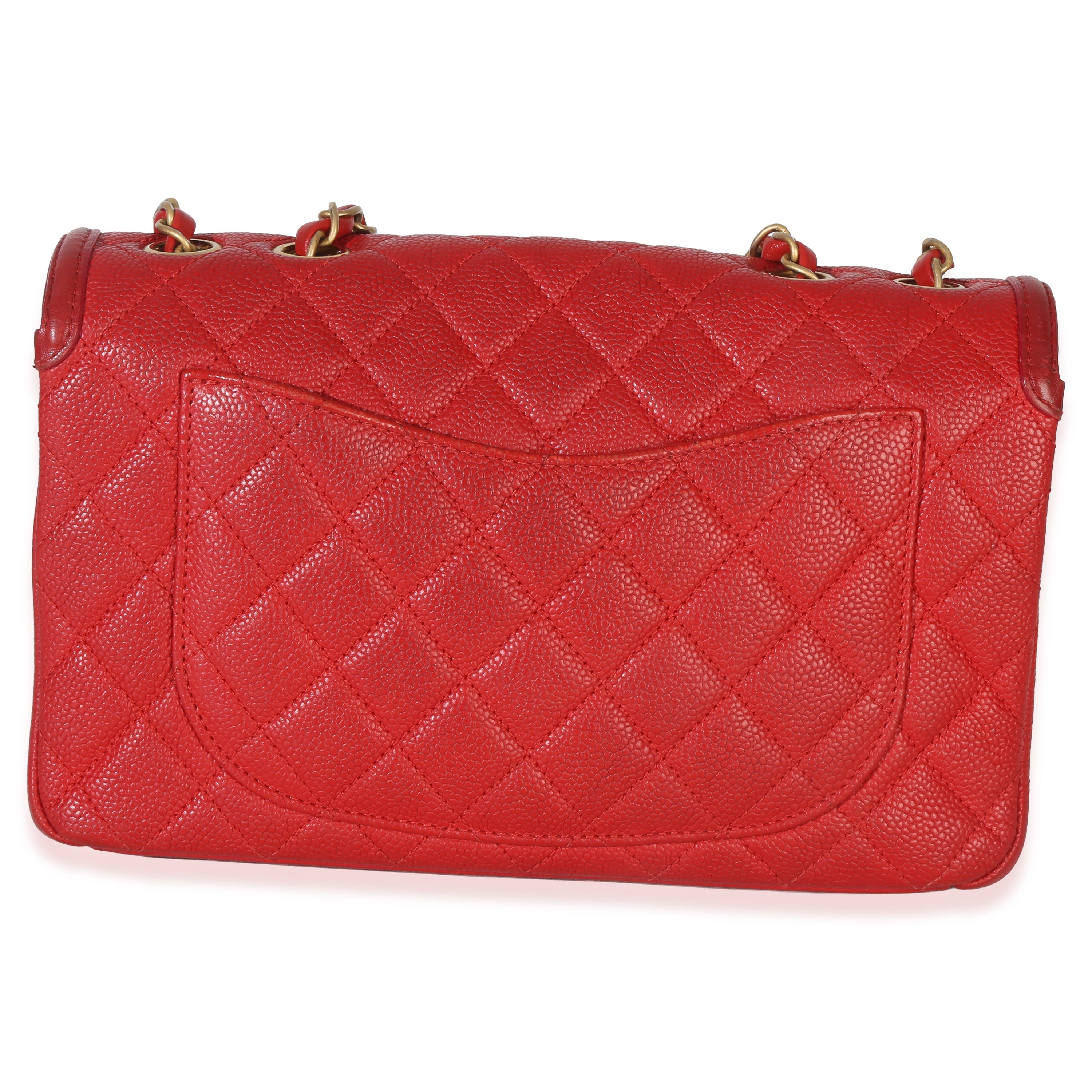Chanel Red Quilted Caviar Medium Filigree Flap Handbag