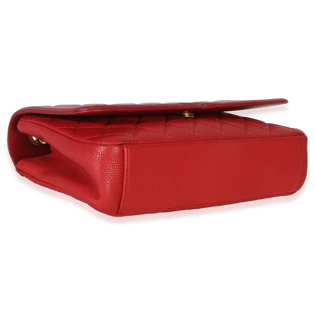 Chanel Red Quilted Caviar Medium Filigree Flap Handbag