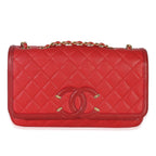 Chanel Red Quilted Caviar Medium Filigree Flap Handbag