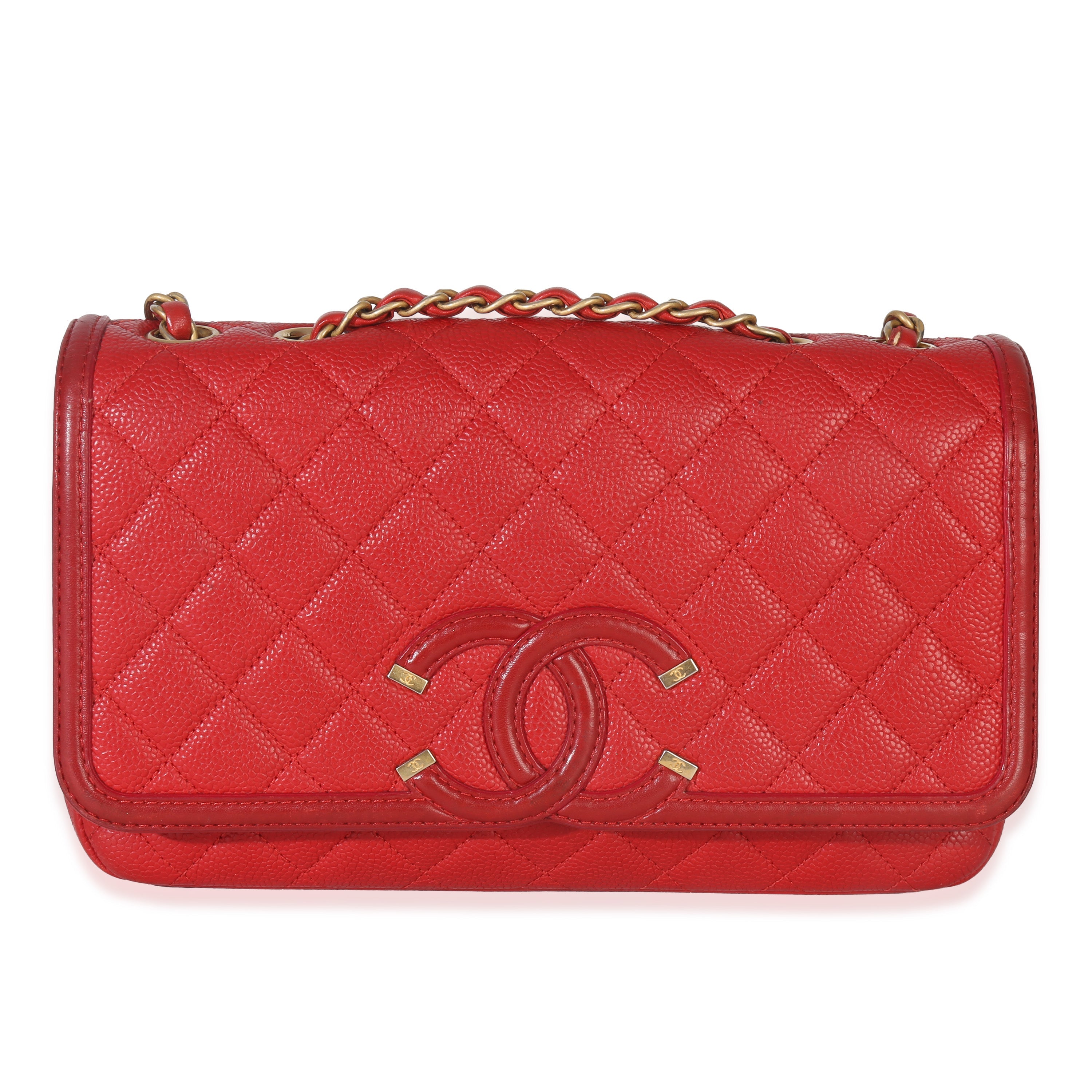 Chanel Red Quilted Caviar Medium Filigree Flap Handbag