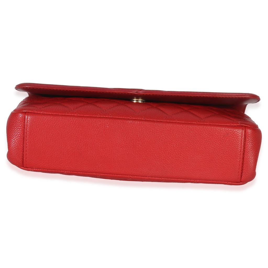 Chanel Red Quilted Caviar Medium Filigree Flap Handbag