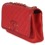 Chanel Red Quilted Caviar Medium Filigree Flap Handbag
