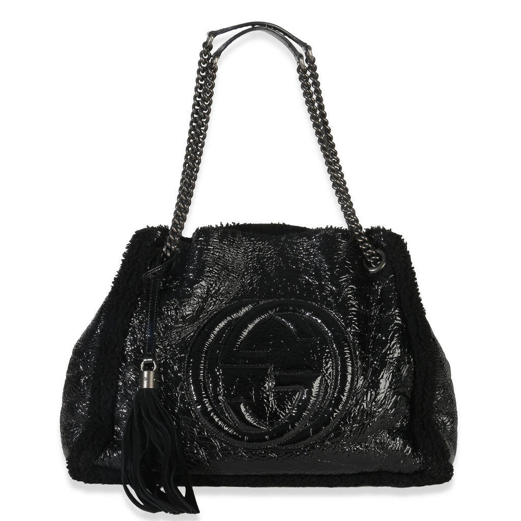 Gucci Black Patent Shearling Medium Soho Hobo