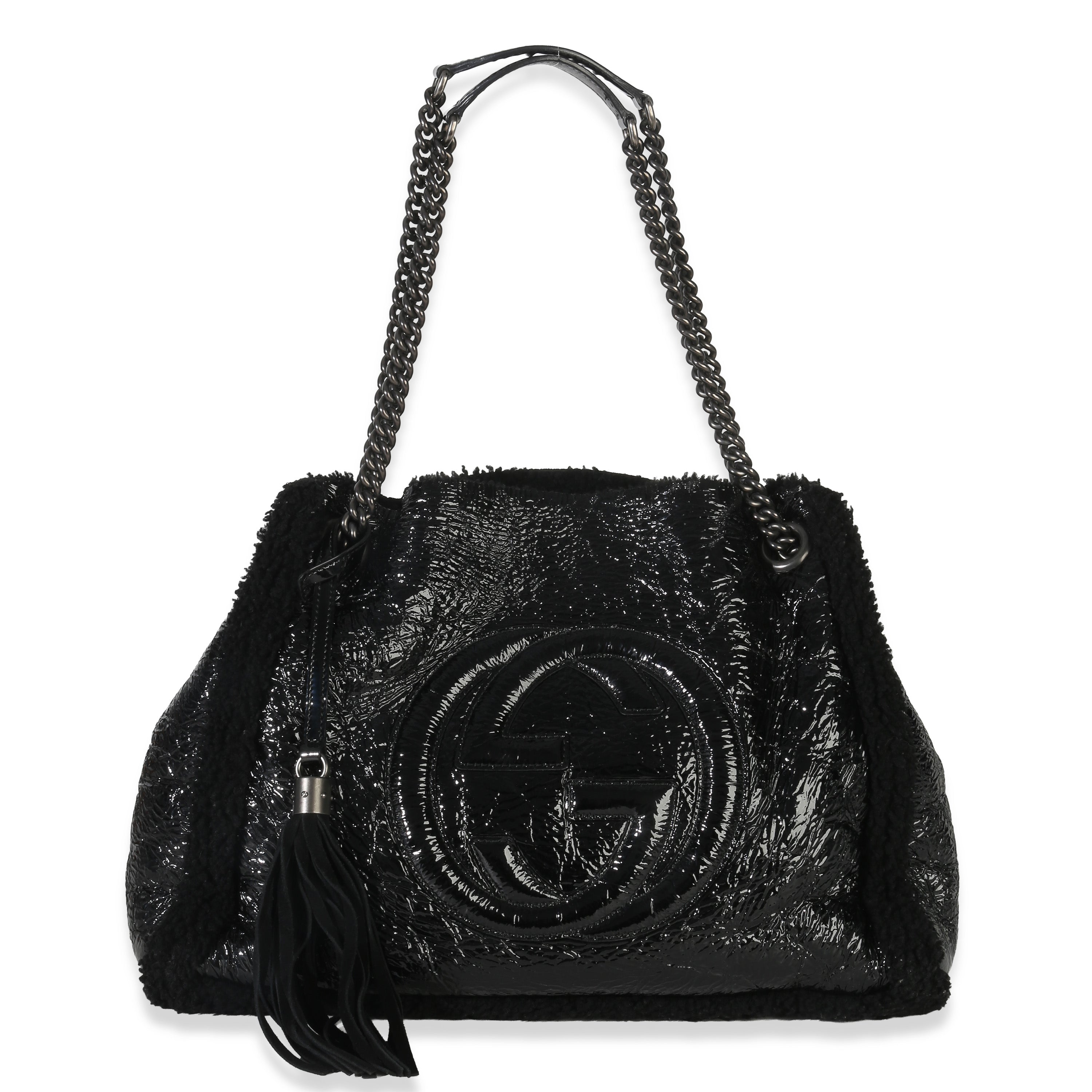 Gucci Black Patent Shearling Medium Soho Hobo