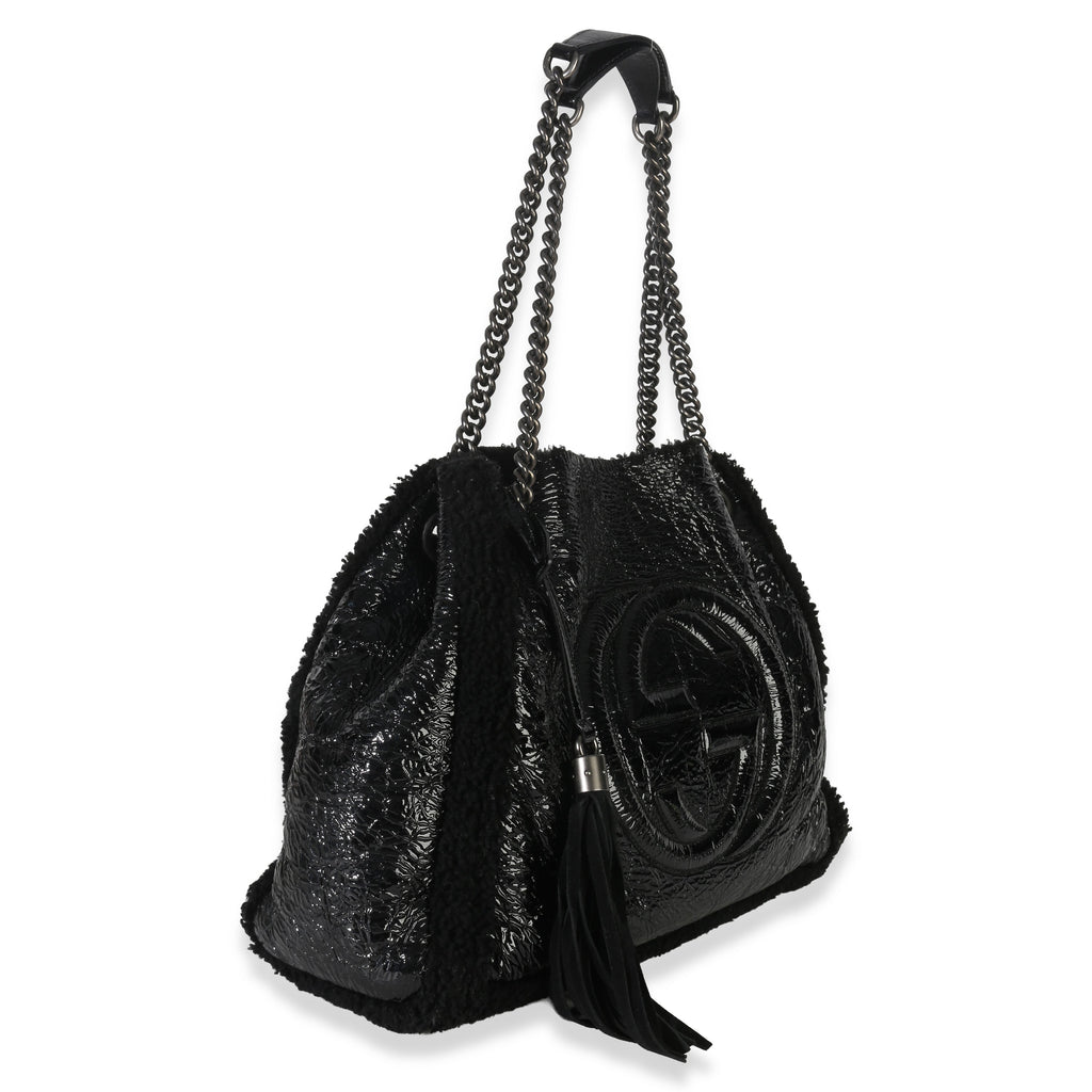 Gucci Black Patent Shearling Medium Soho Hobo