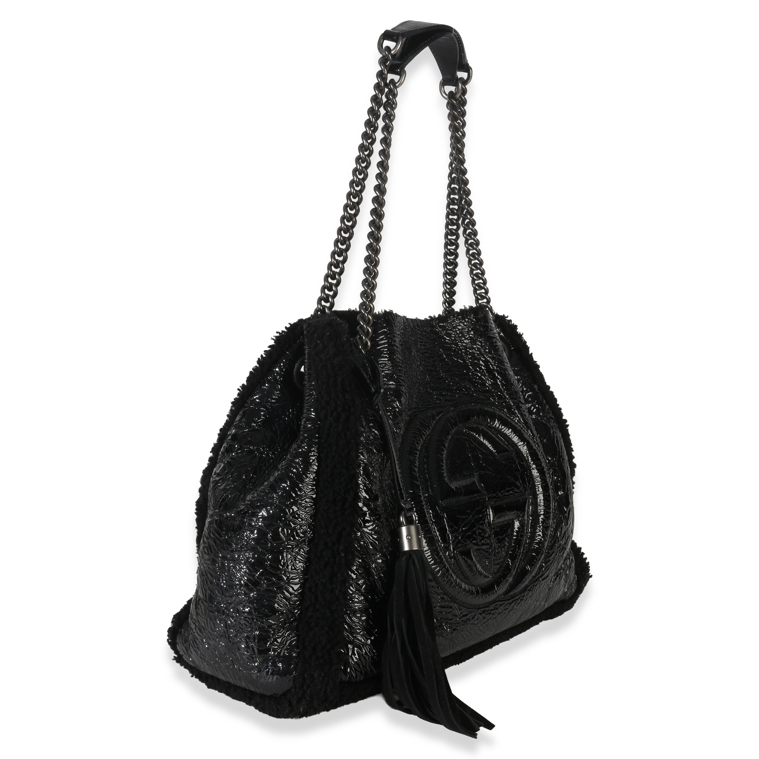 Gucci Black Patent Shearling Medium Soho Hobo