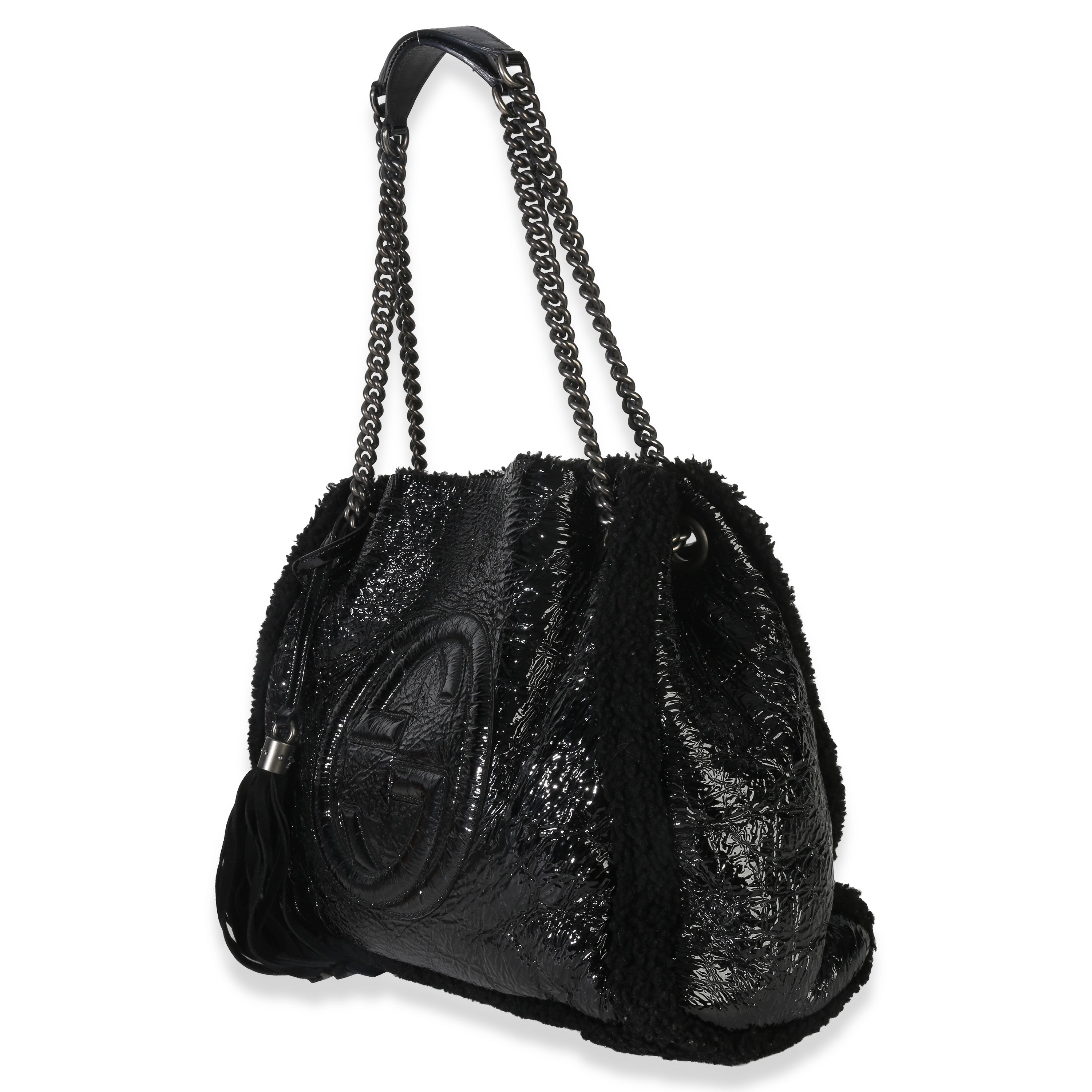 Gucci Black Patent Shearling Medium Soho Hobo