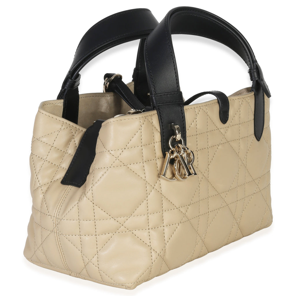Christian Dior Rope Beige Black Calfskin Macrocannage Small Toujours