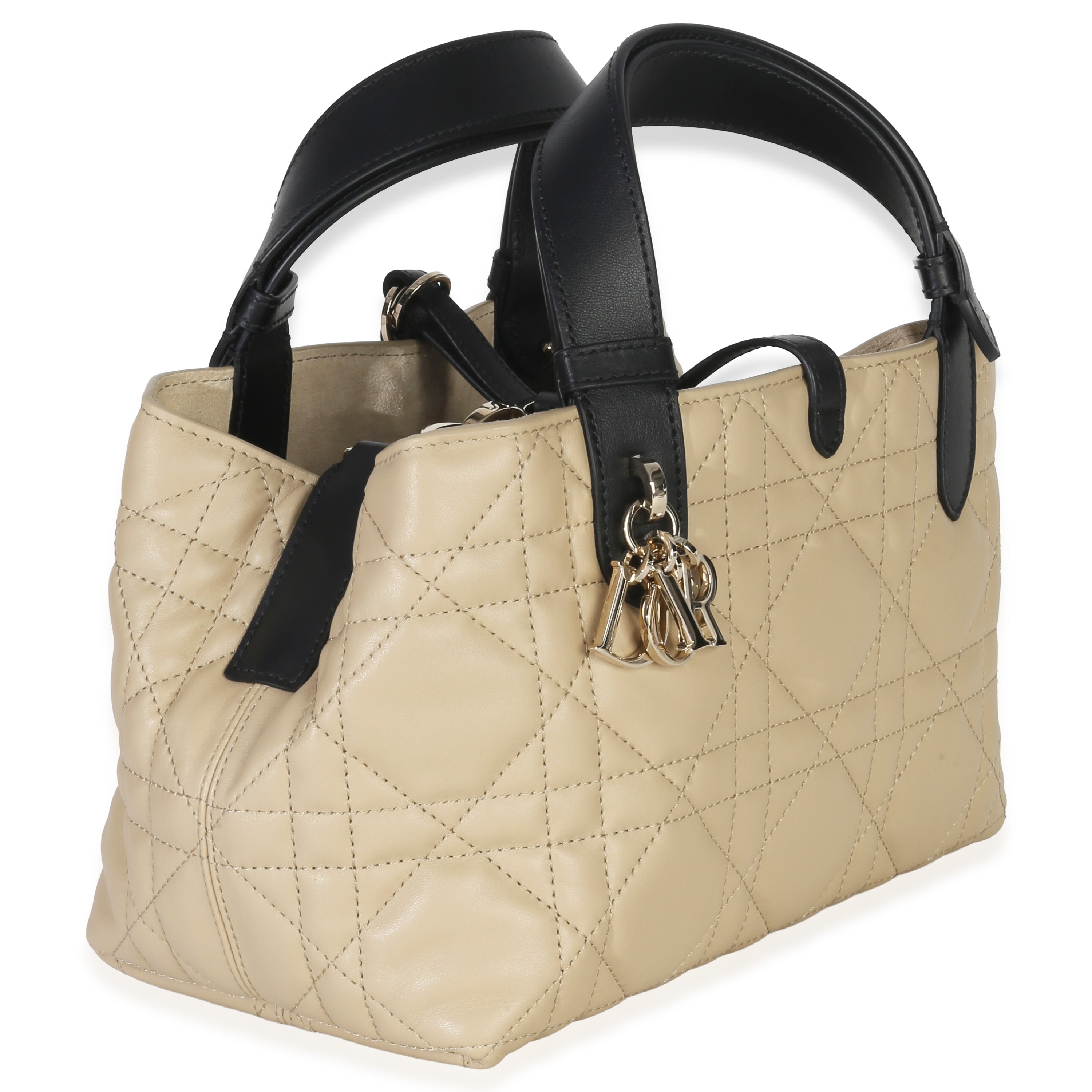 Christian Dior Rope Beige Black Calfskin Macrocannage Small Toujours