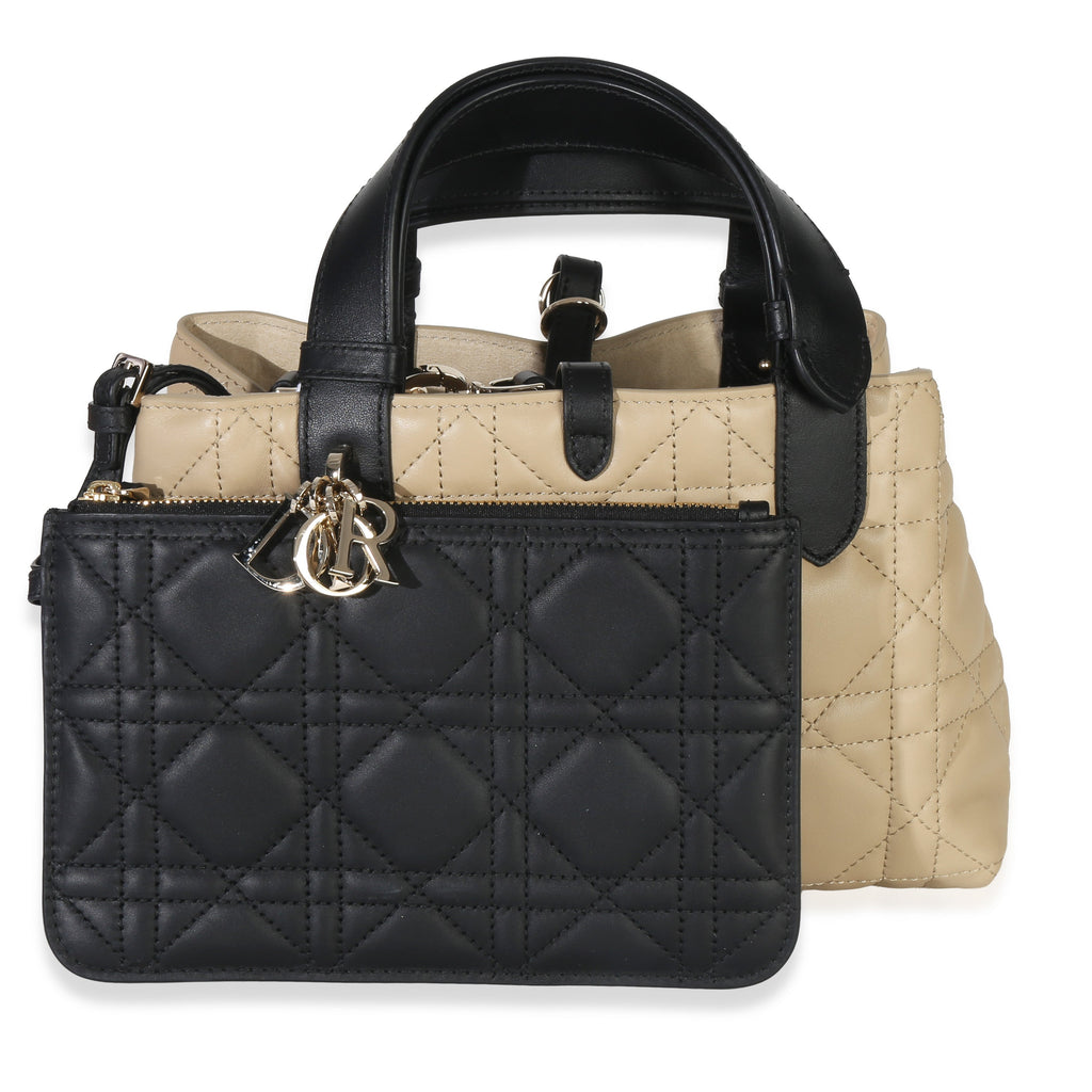 Christian Dior Rope Beige Black Calfskin Macrocannage Small Toujours