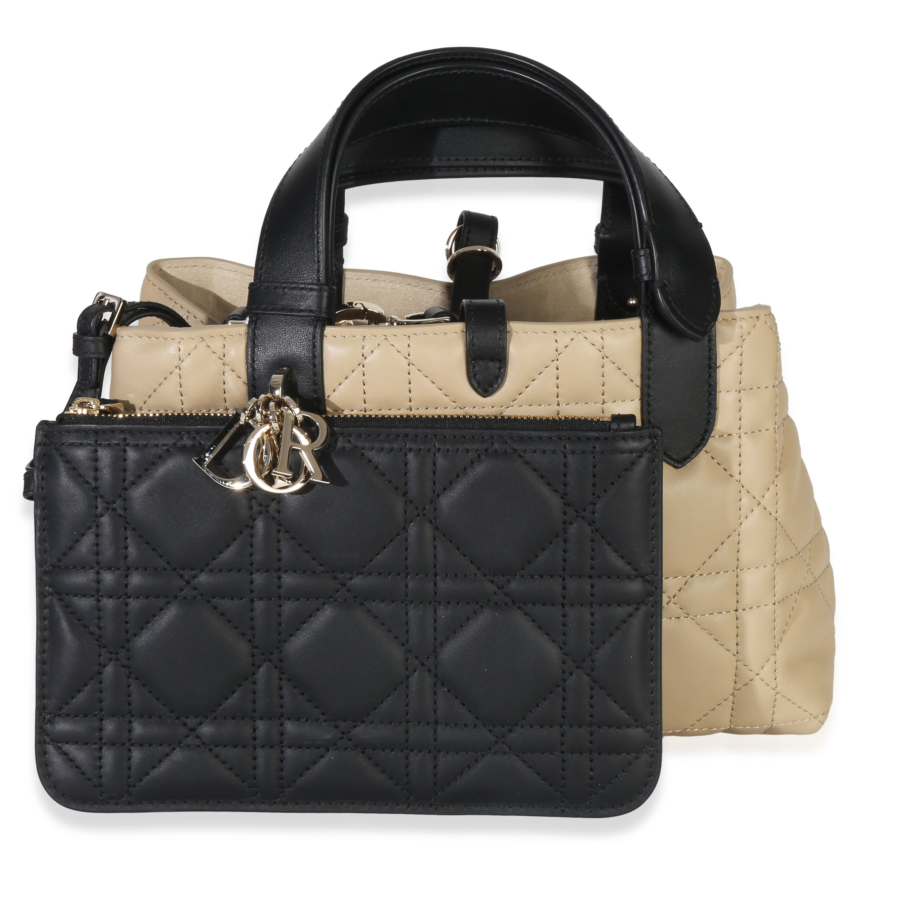 Christian Dior Rope Beige Black Calfskin Macrocannage Small Toujours