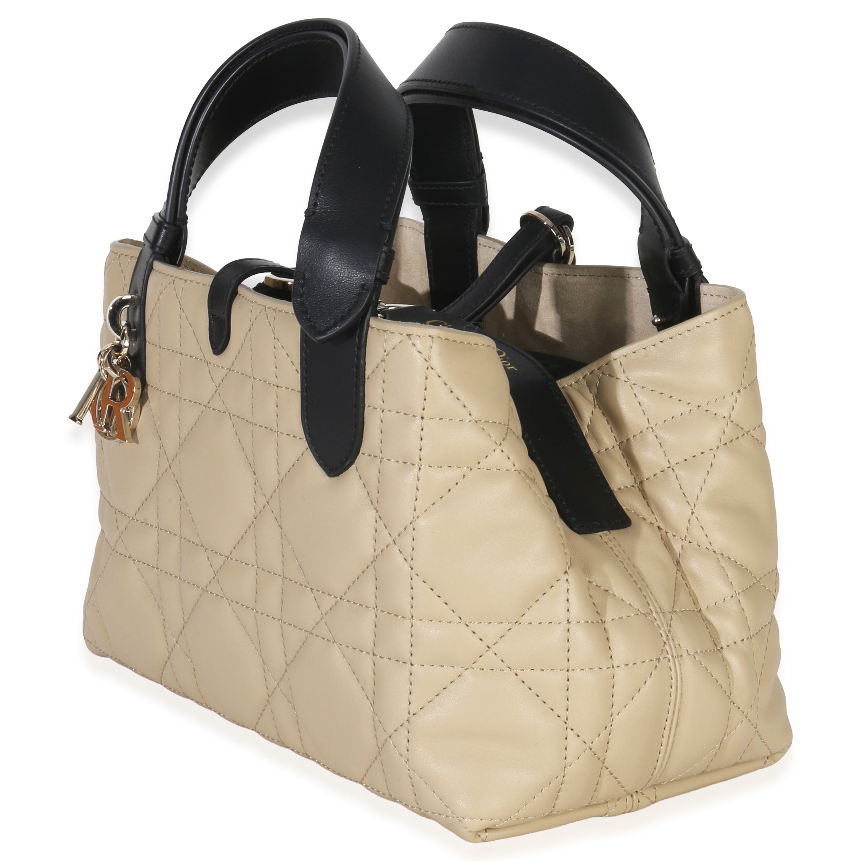 Christian Dior Rope Beige Black Calfskin Macrocannage Small Toujours