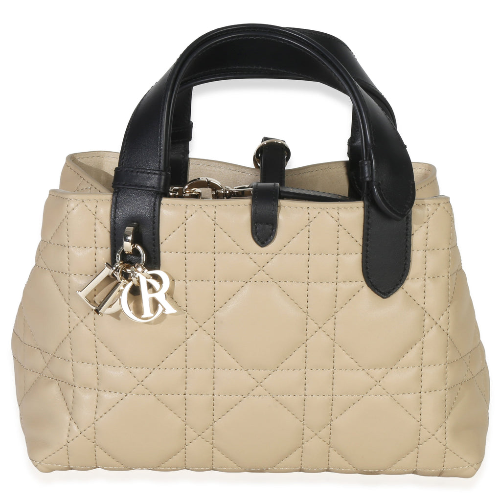 Christian Dior Rope Beige Black Calfskin Macrocannage Small Toujours