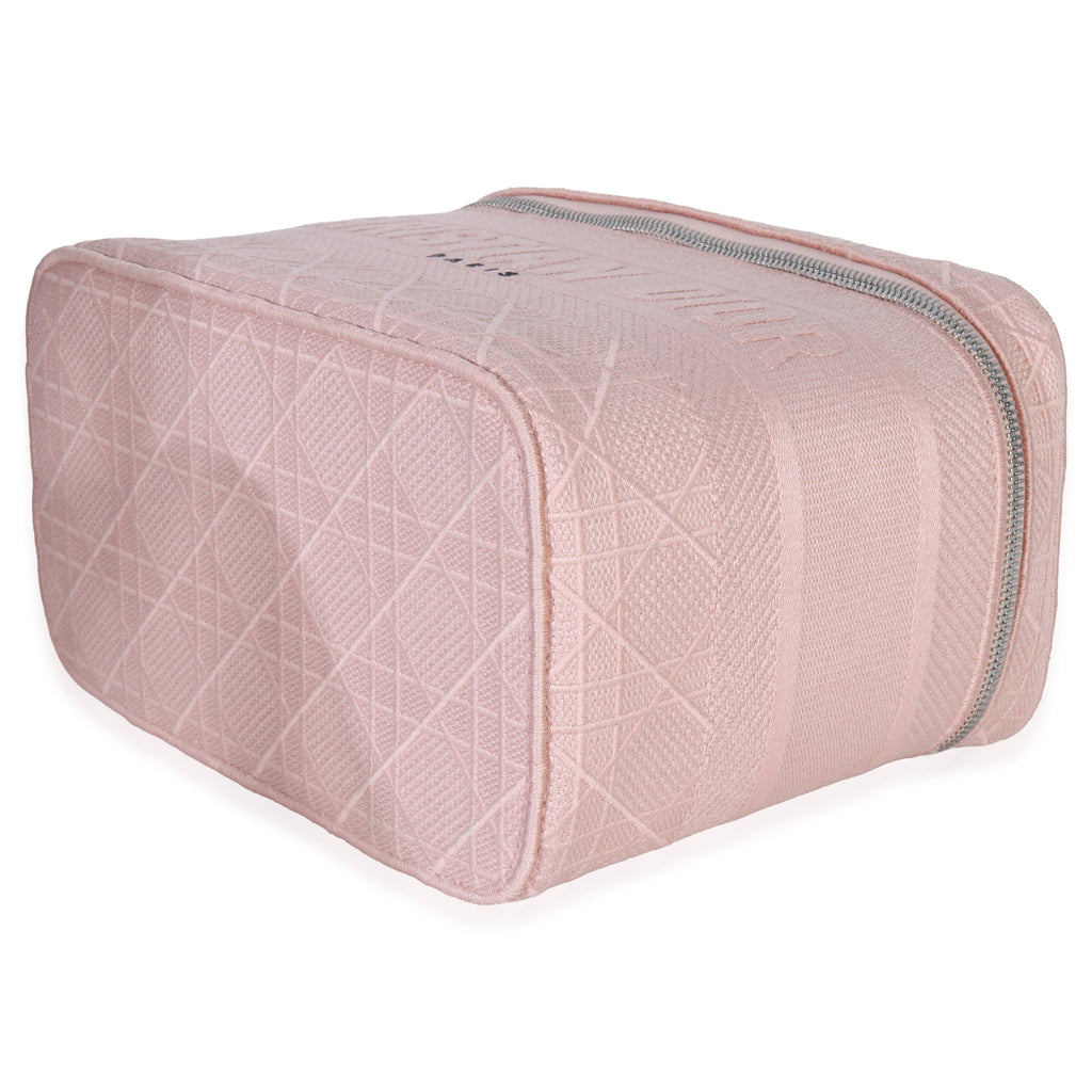 Christian Dior Pink Canvas Embroidered Cannage DiorTravel Vanity Case