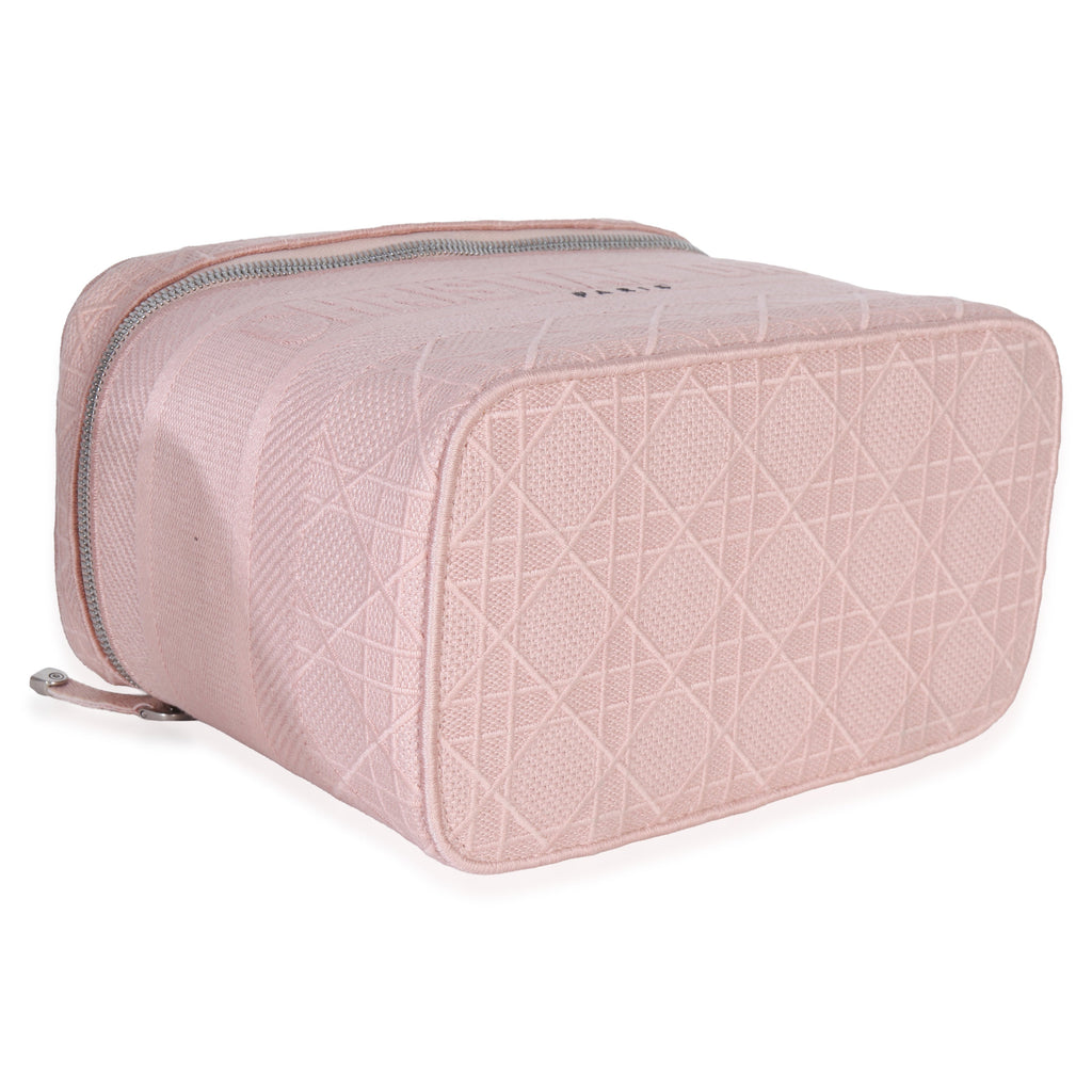 Christian Dior Pink Canvas Embroidered Cannage DiorTravel Vanity Case