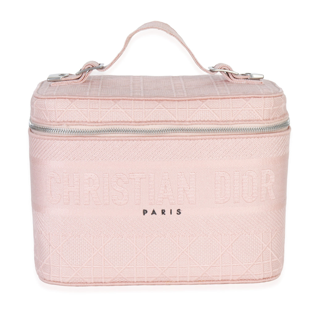 Christian Dior Pink Canvas Embroidered Cannage DiorTravel Vanity Case