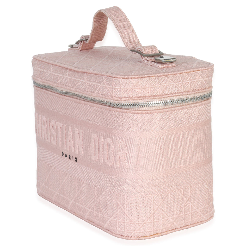 Christian Dior Pink Canvas Embroidered Cannage DiorTravel Vanity Case