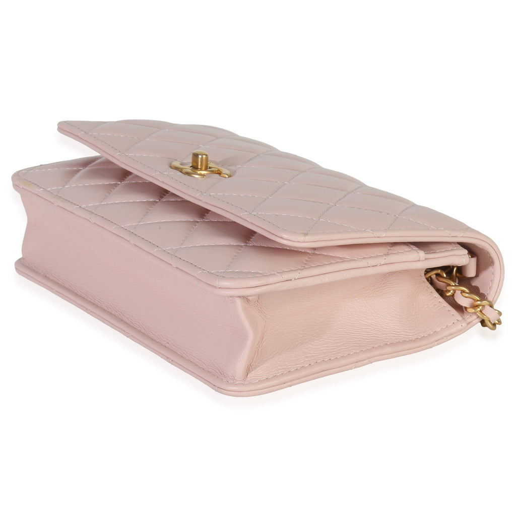 Chanel Pink Quilted Lambskin CC Pearl Crush Wallet On Chain