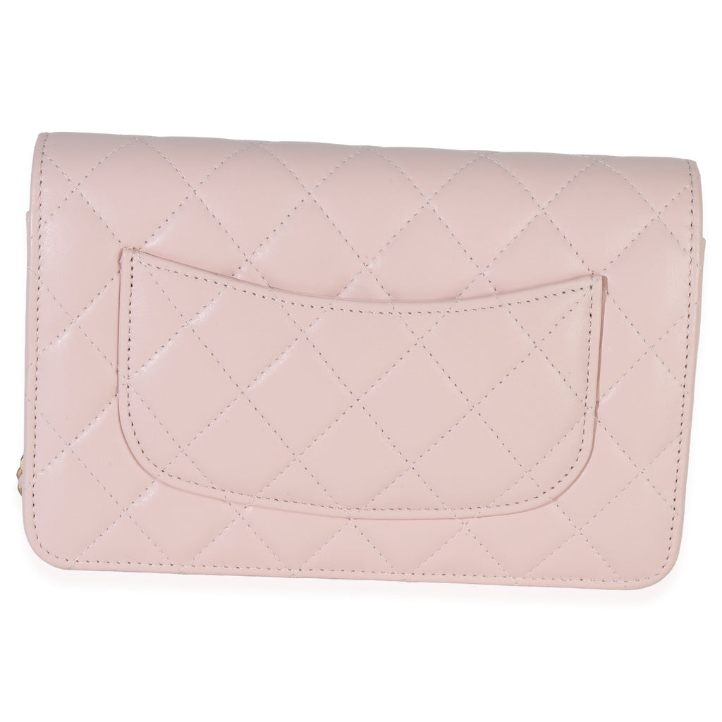 Chanel Pink Quilted Lambskin CC Pearl Crush Wallet On Chain