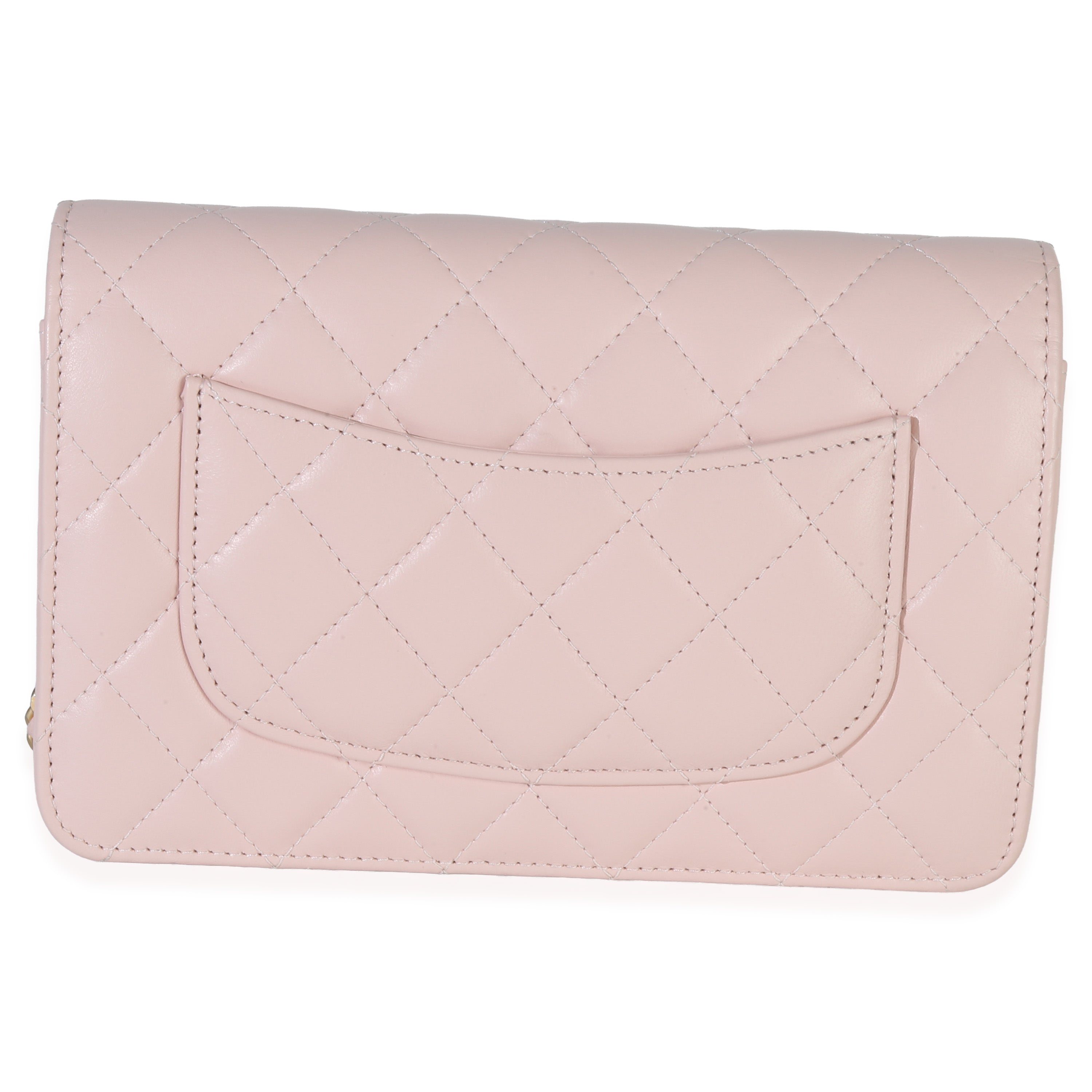 Chanel Pink Quilted Lambskin CC Pearl Crush Wallet On Chain