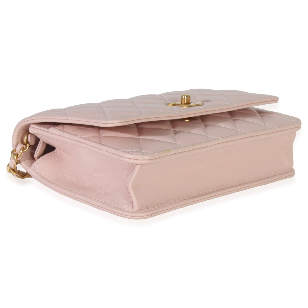 Chanel Pink Quilted Lambskin CC Pearl Crush Wallet On Chain