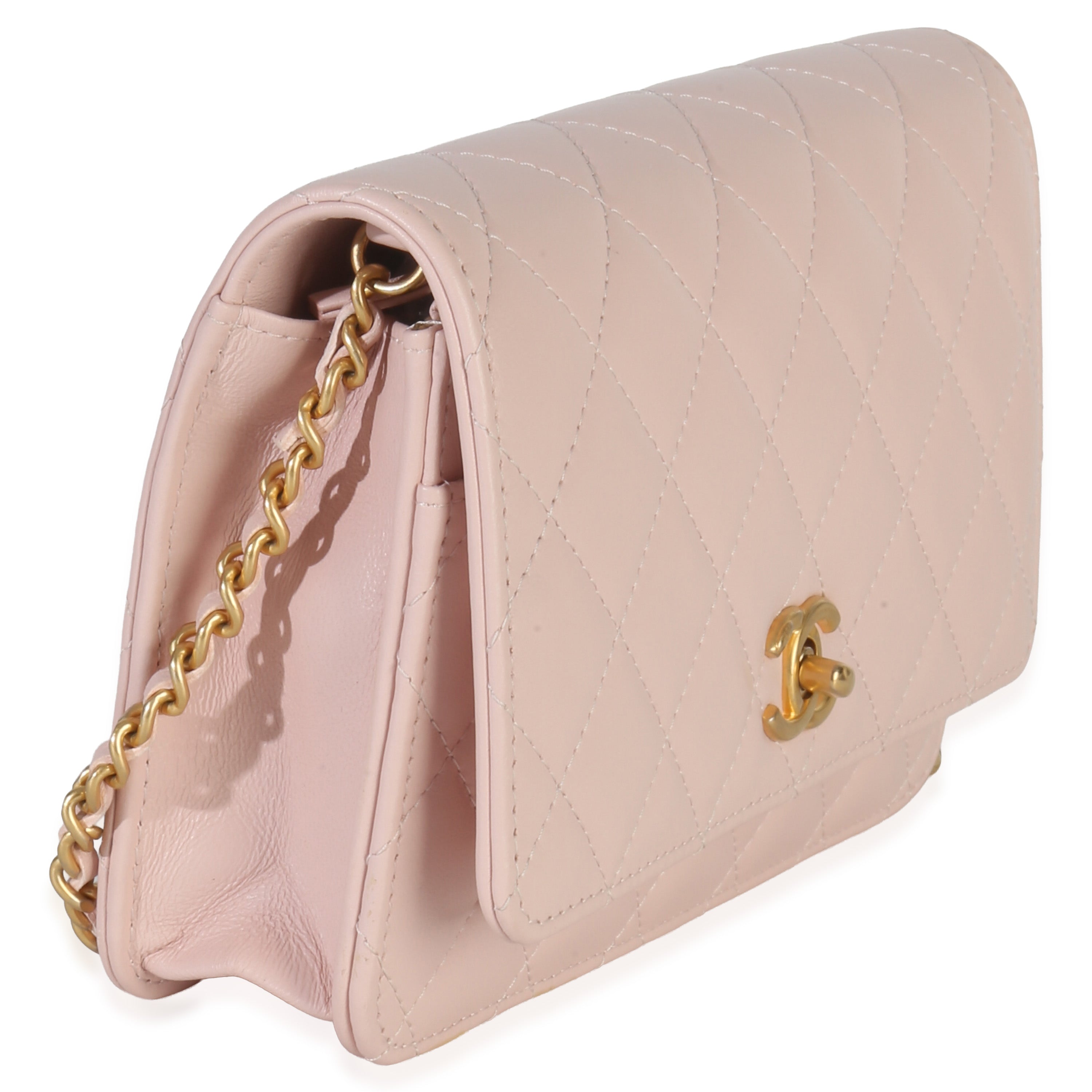 Chanel Pink Quilted Lambskin CC Pearl Crush Wallet On Chain