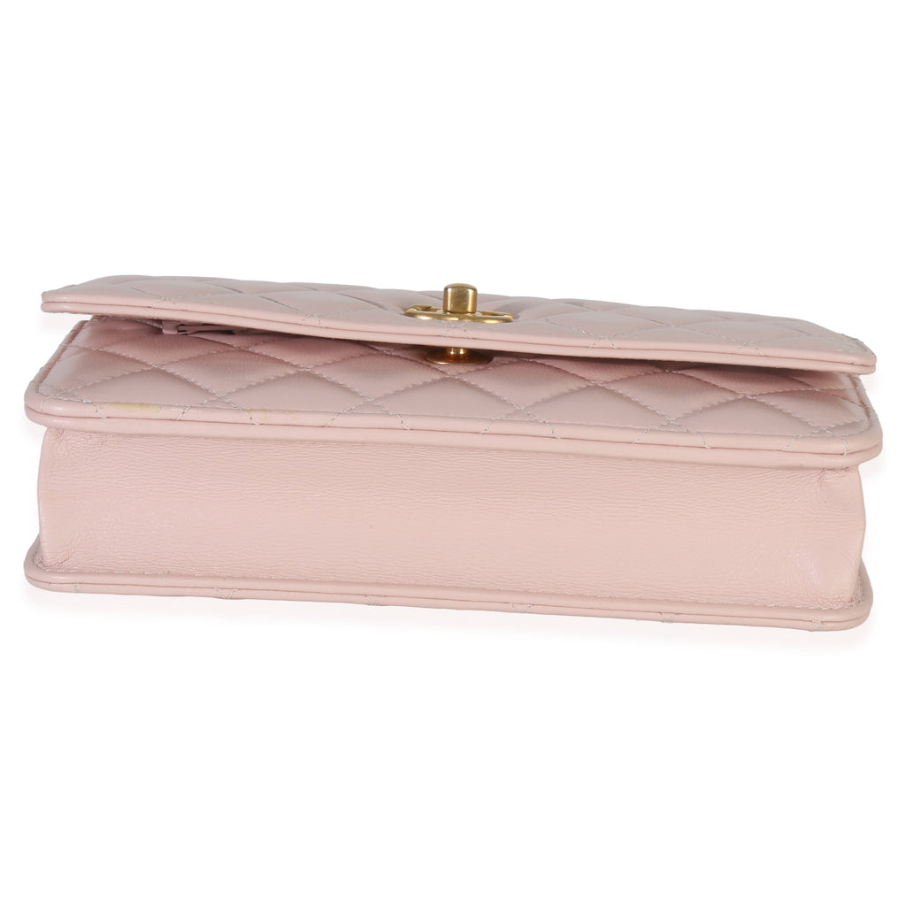 Chanel Pink Quilted Lambskin CC Pearl Crush Wallet On Chain