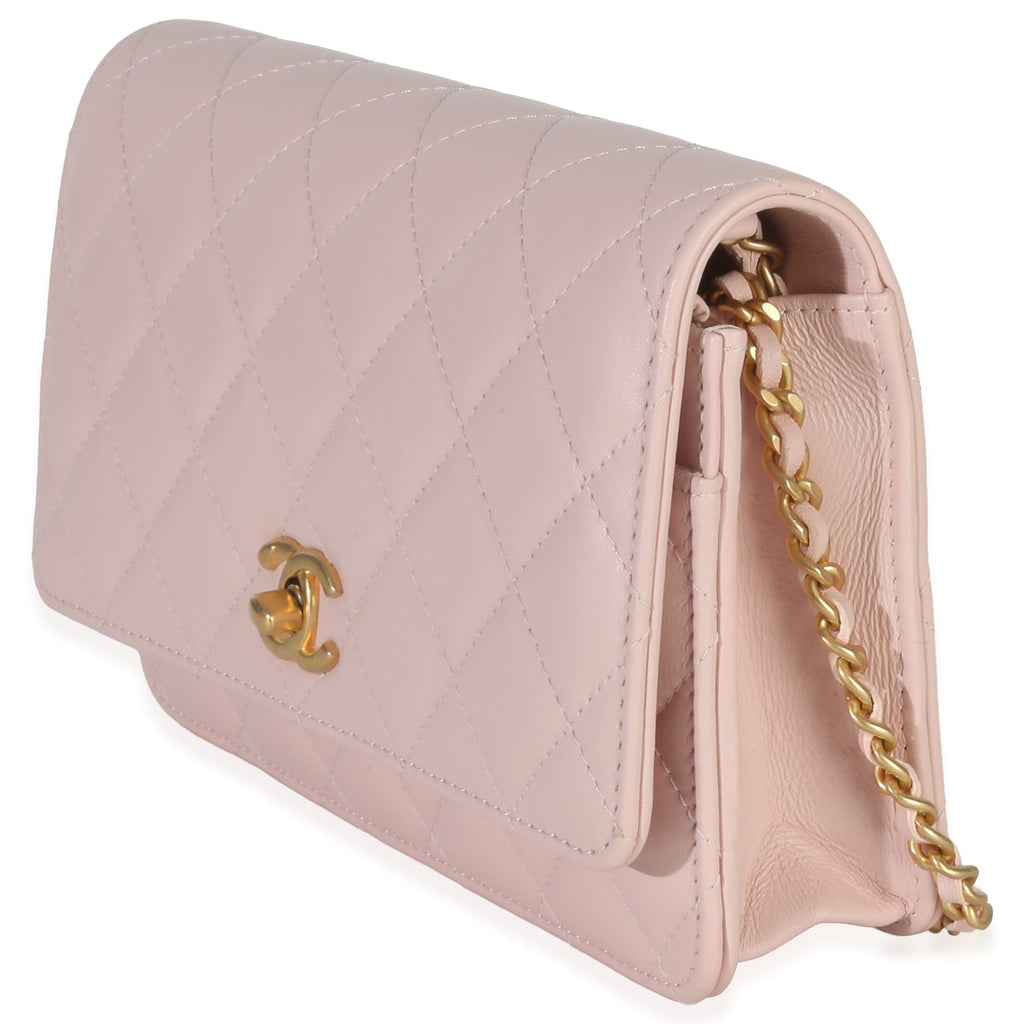Chanel Pink Quilted Lambskin CC Pearl Crush Wallet On Chain