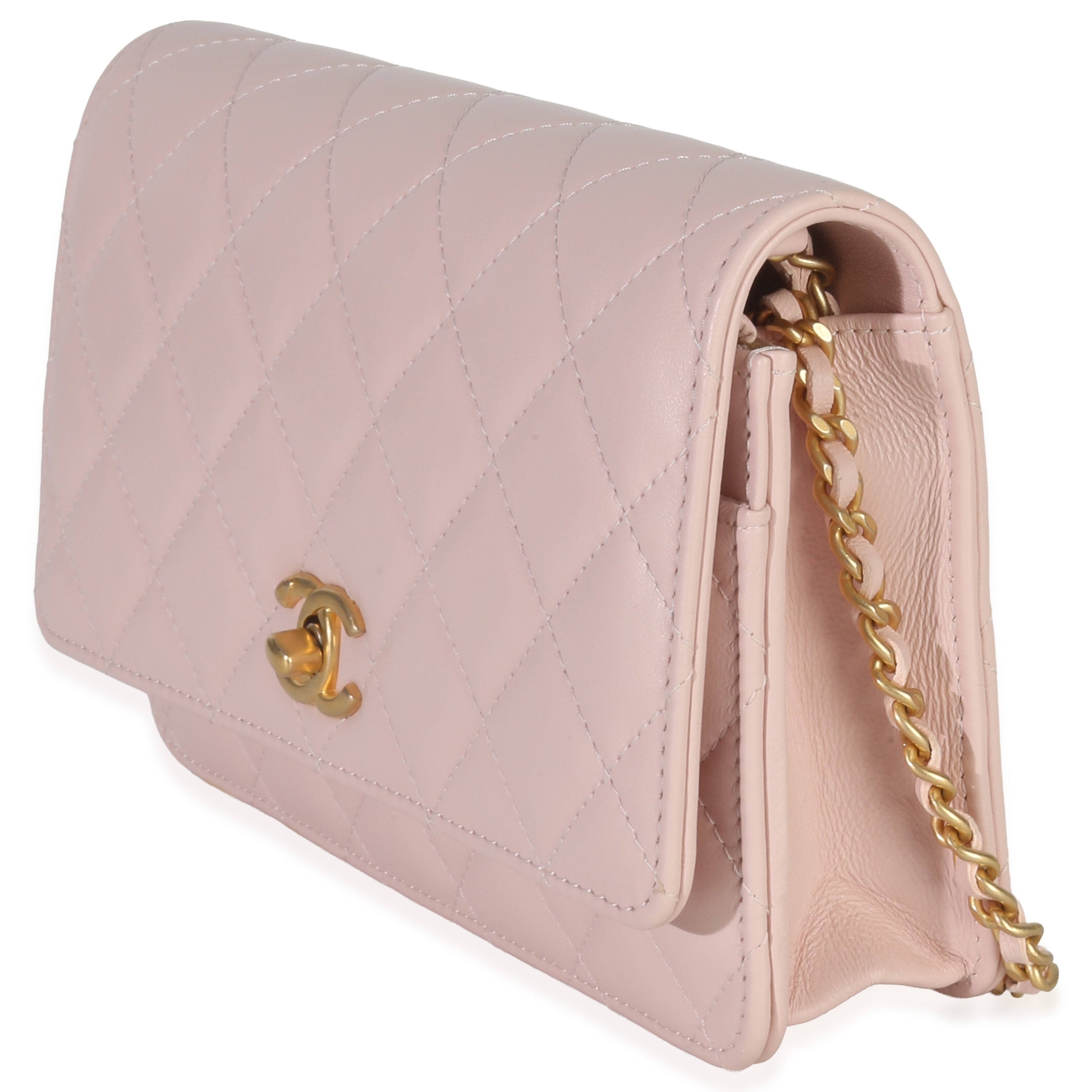 Chanel Pink Quilted Lambskin CC Pearl Crush Wallet On Chain