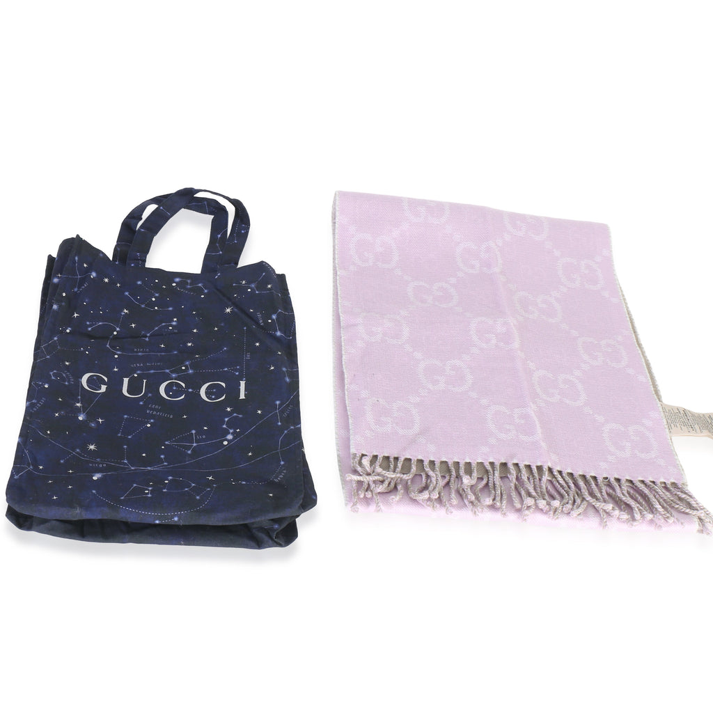 Gucci Purple Wool GG Monogram Fringe Scarf