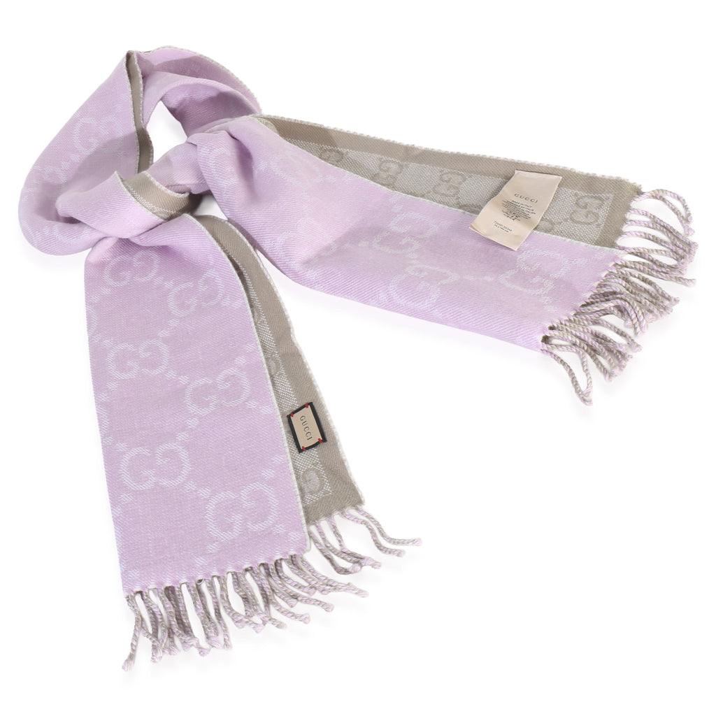 Gucci Purple Wool GG Monogram Fringe Scarf