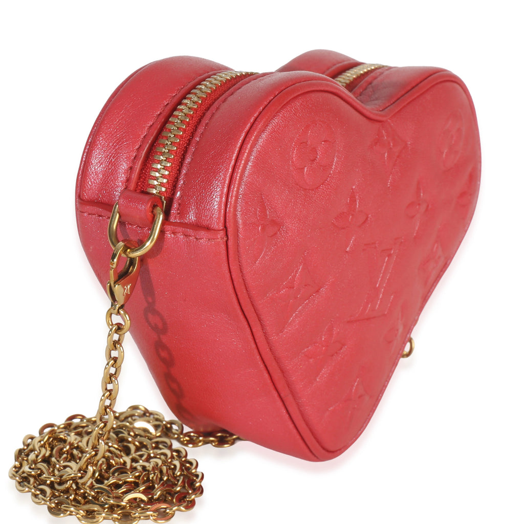 Louis Vuitton Red Monogram Lambskin Embossed Sac Coeur Heart On Chain Bag