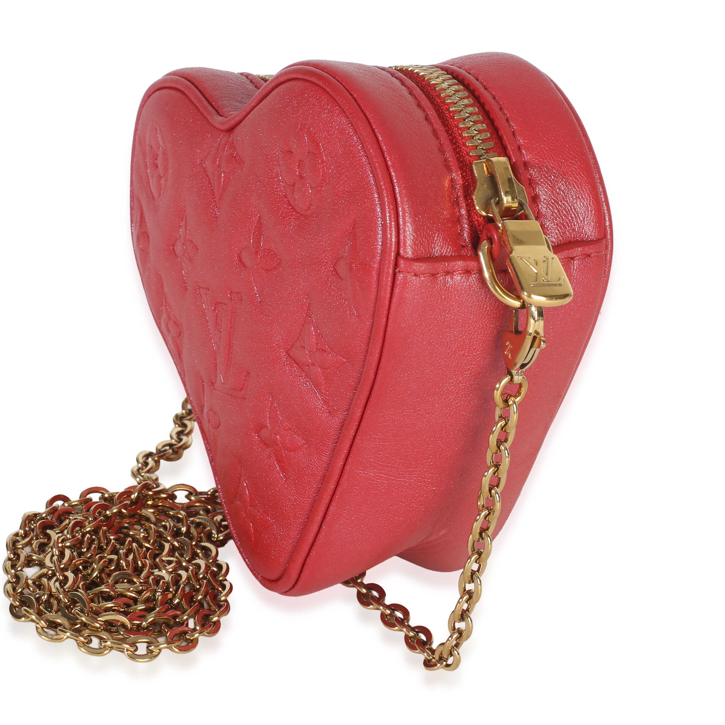 Louis Vuitton Red Monogram Lambskin Embossed Sac Coeur Heart On Chain Bag