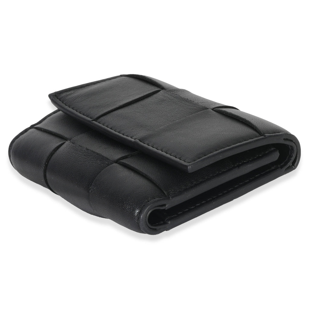 Black Cassette Intrecciato Small Trifold Wallet