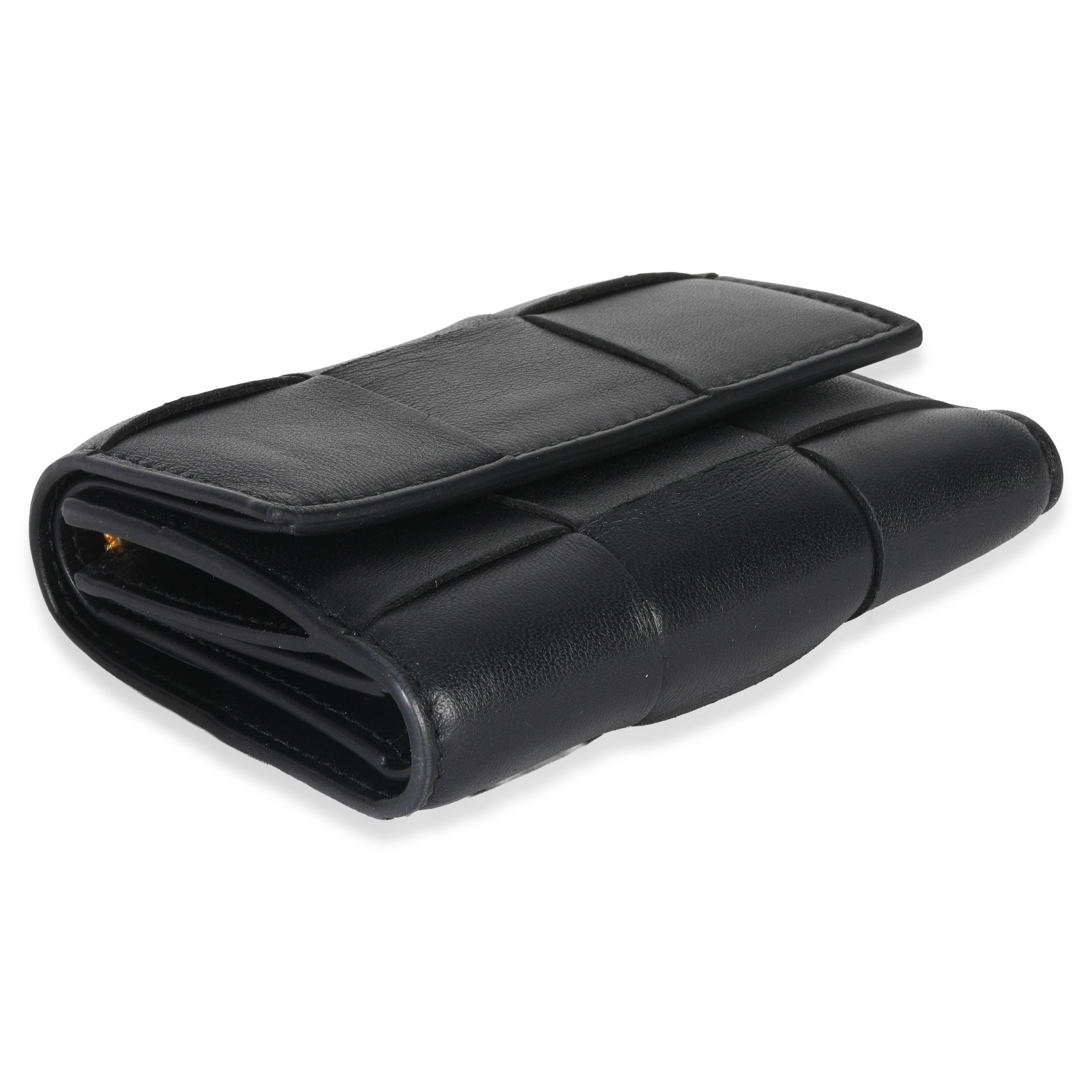 Black Cassette Intrecciato Small Trifold Wallet
