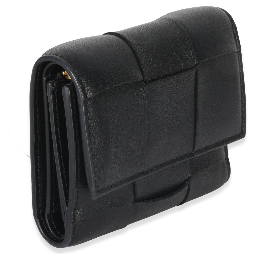 Black Cassette Intrecciato Small Trifold Wallet