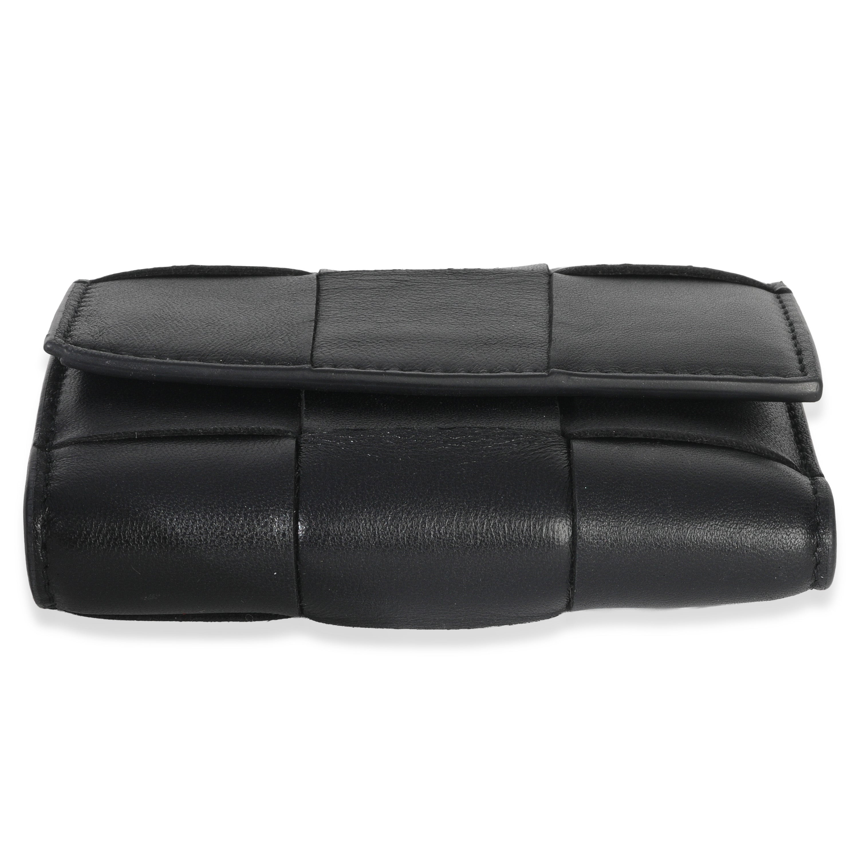 Black Cassette Intrecciato Small Trifold Wallet