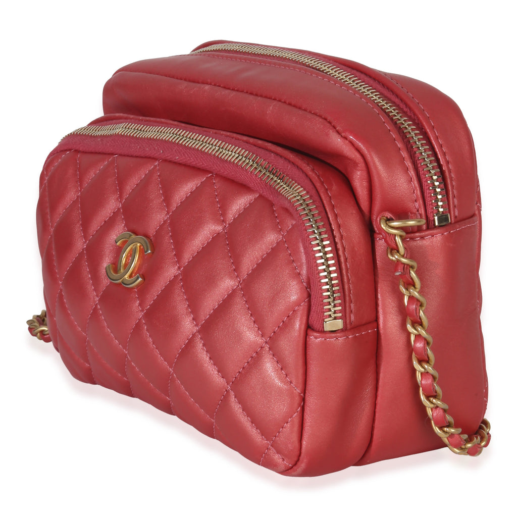 Chanel Pink Iridescent Quilted Lambskin Day Trips Camera Bag