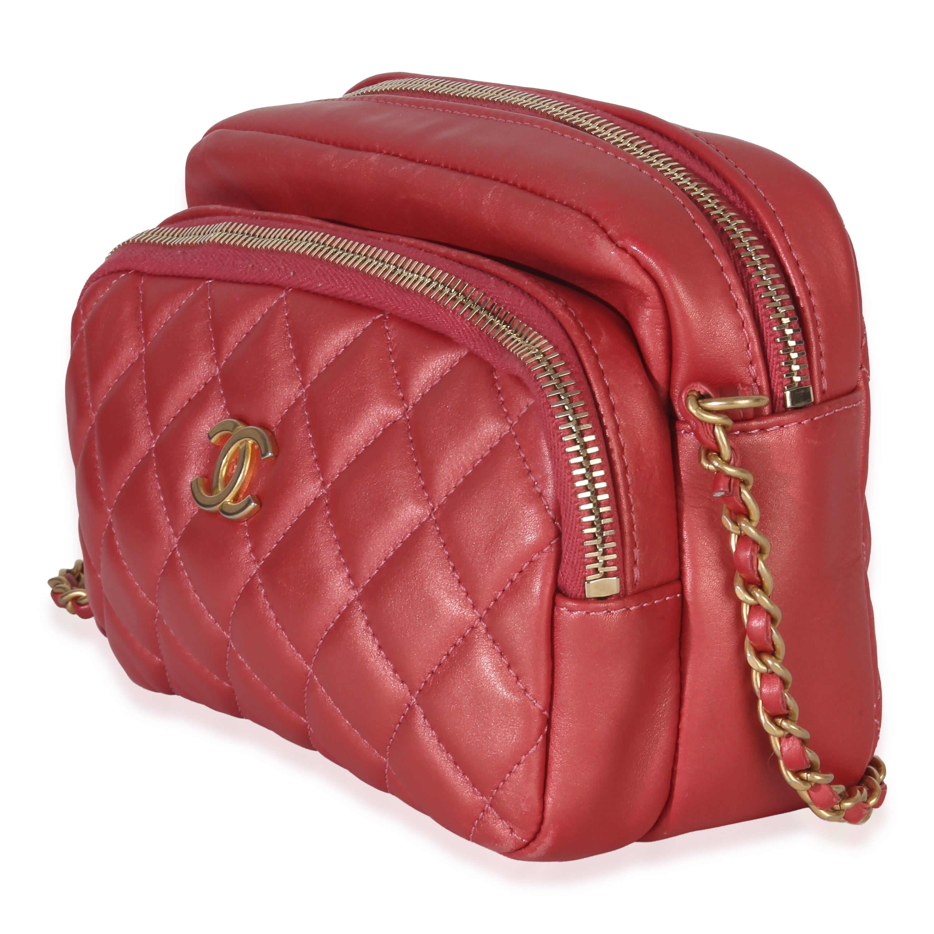 Chanel Pink Iridescent Quilted Lambskin Day Trips Camera Bag