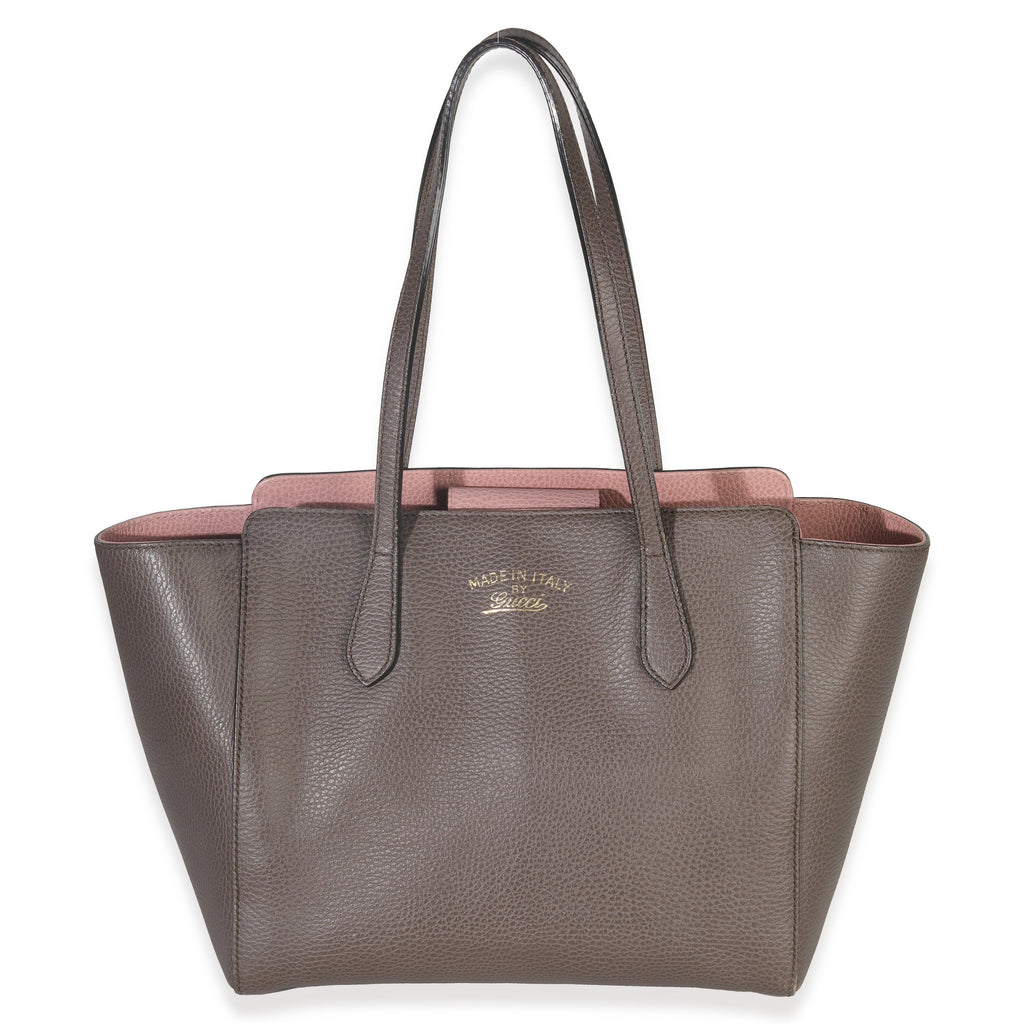 Gucci Pink Grey Pebbled Calfskin Medium Swing Tote