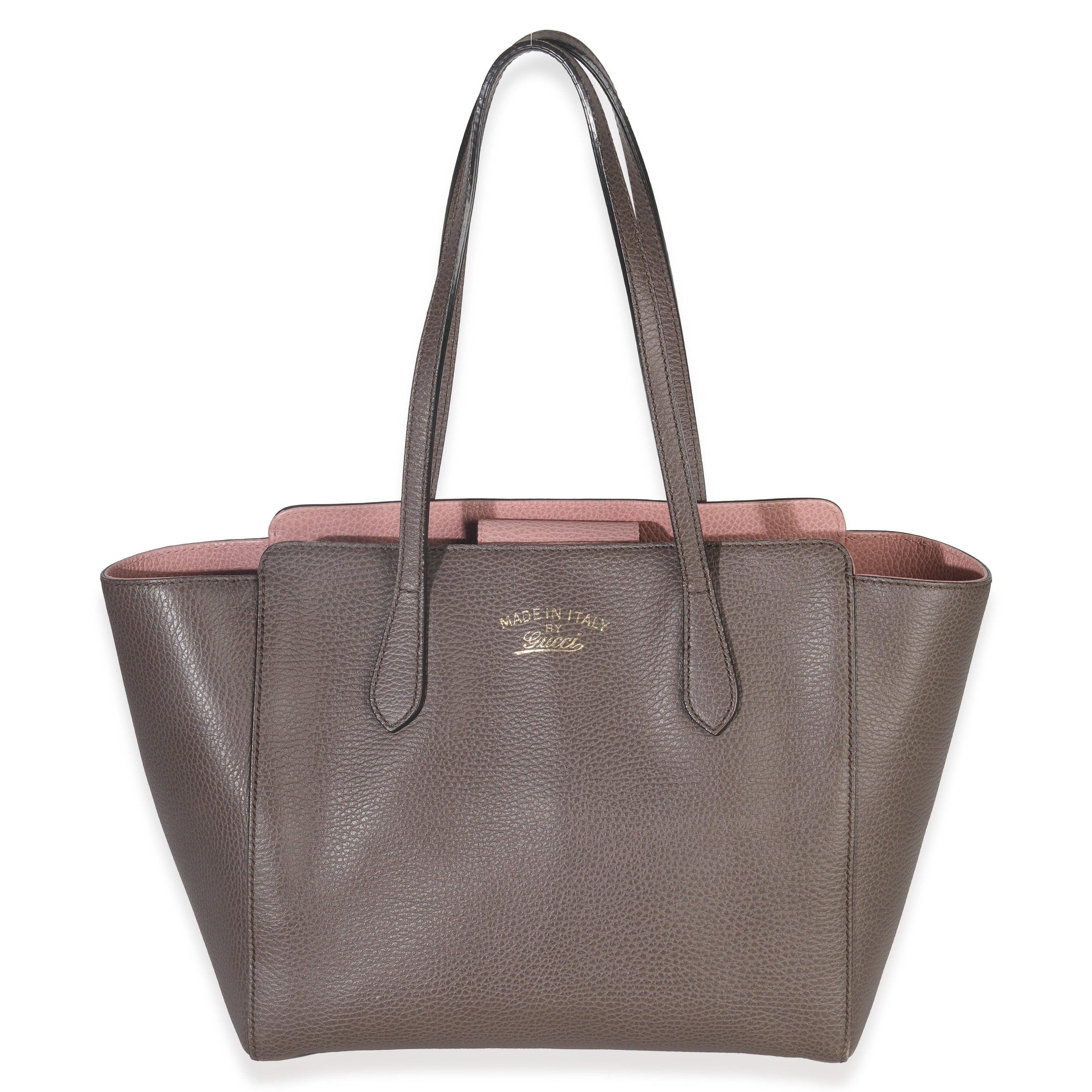 Gucci Pink Grey Pebbled Calfskin Medium Swing Tote