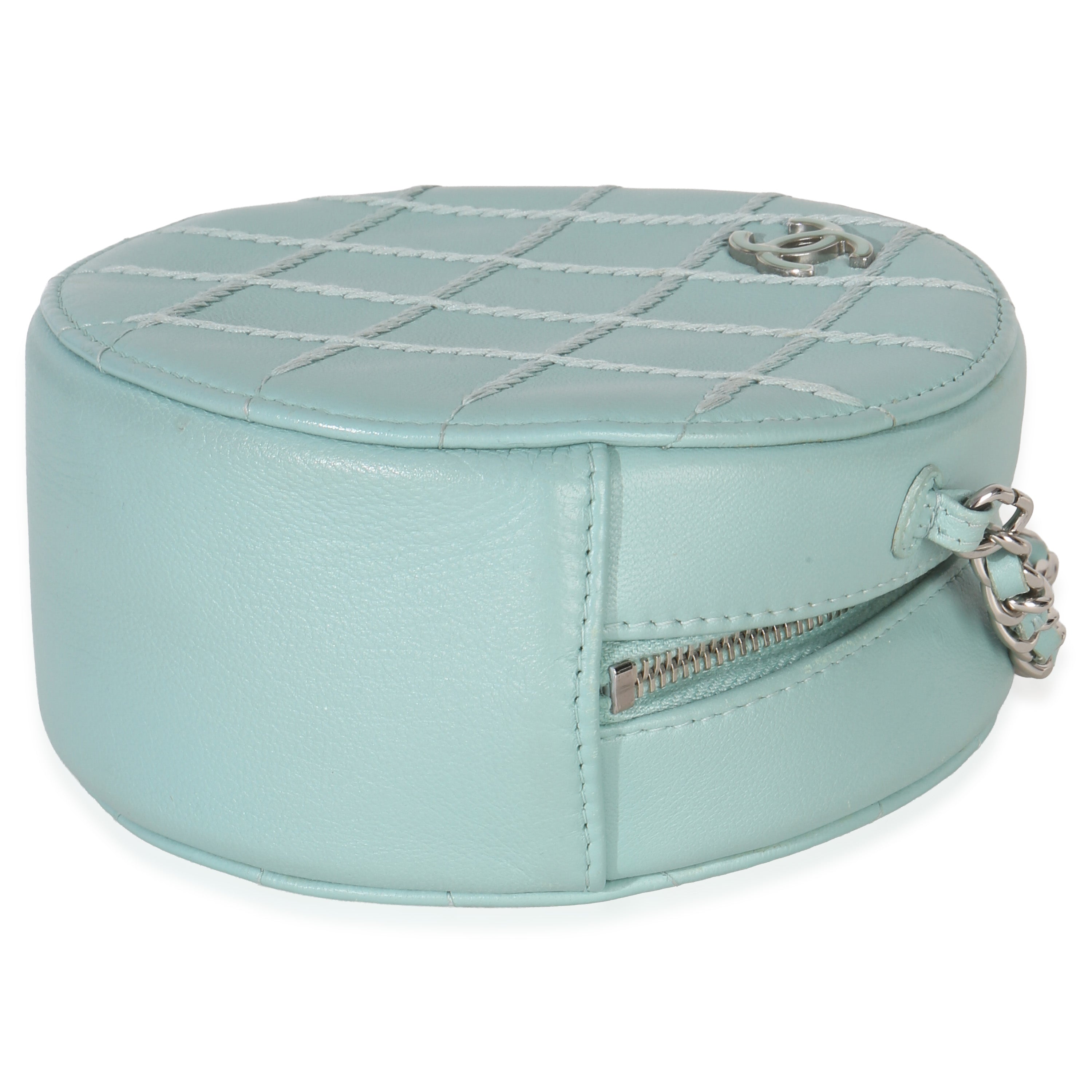 Chanel Teal Ultimate Stitch Lambskin Round Clutch On Chain