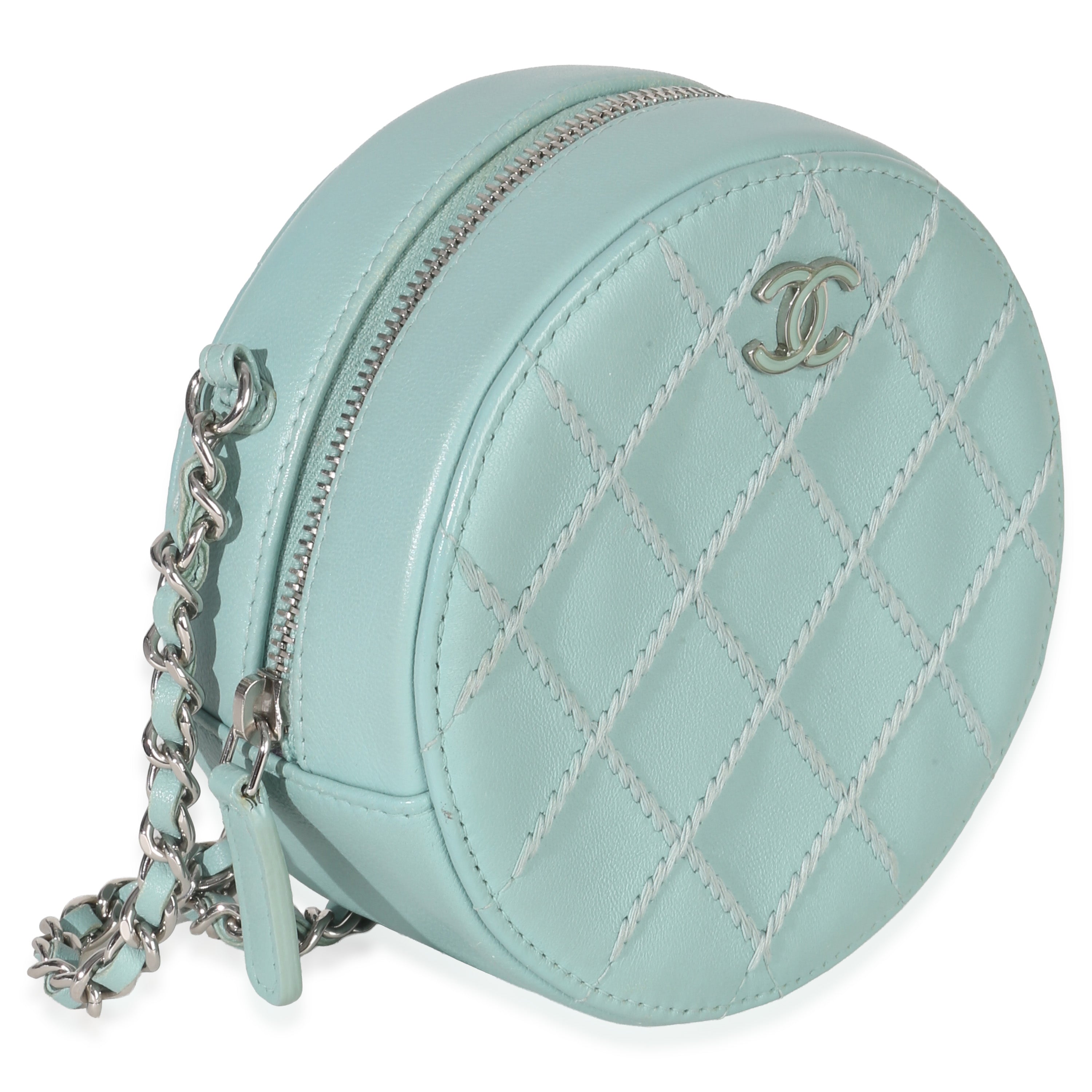 Chanel Teal Ultimate Stitch Lambskin Round Clutch On Chain