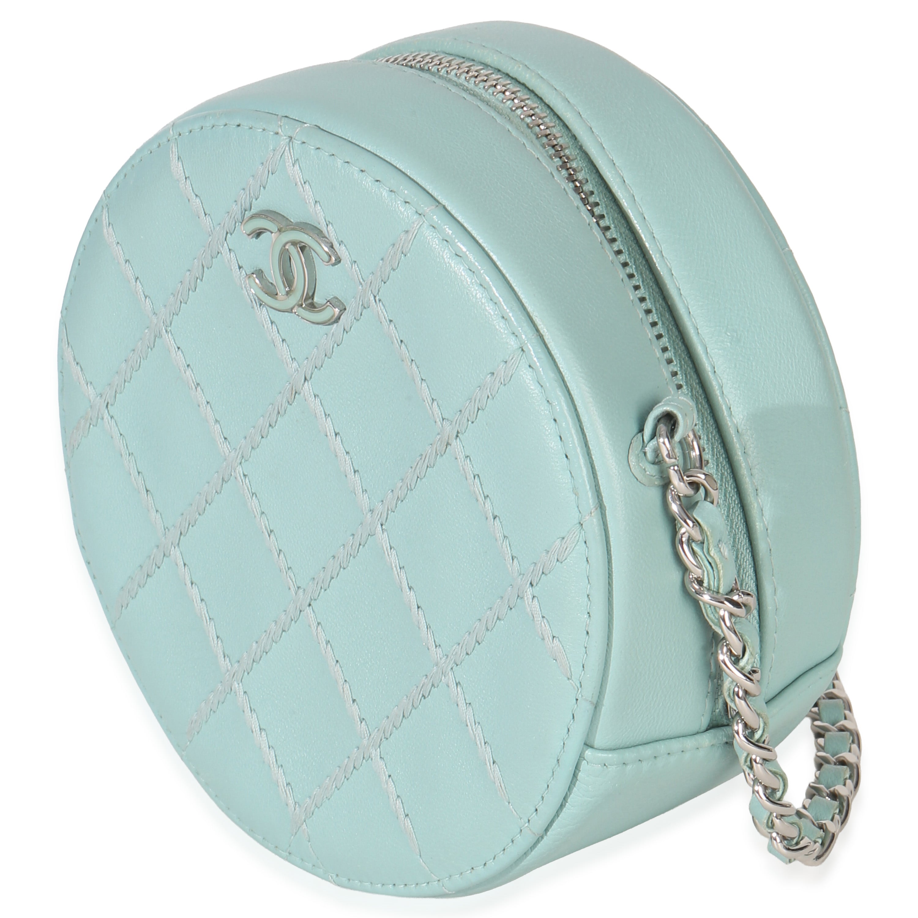 Chanel Teal Ultimate Stitch Lambskin Round Clutch On Chain
