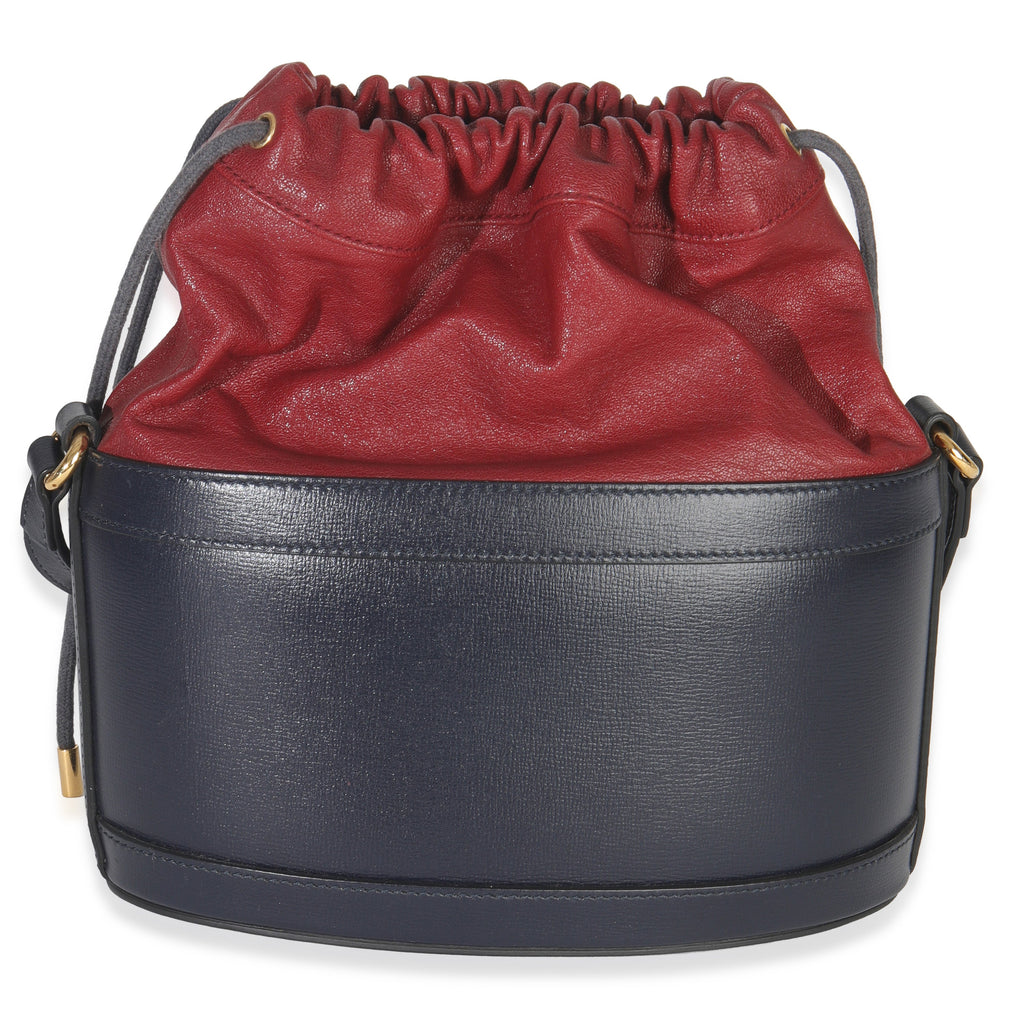 Gucci Red Navy Calfskin Horsebit 1955 Drawstring Bucket Bag