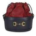 Gucci Red Navy Calfskin Horsebit 1955 Drawstring Bucket Bag