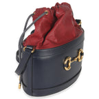 Gucci Red Navy Calfskin Horsebit 1955 Drawstring Bucket Bag