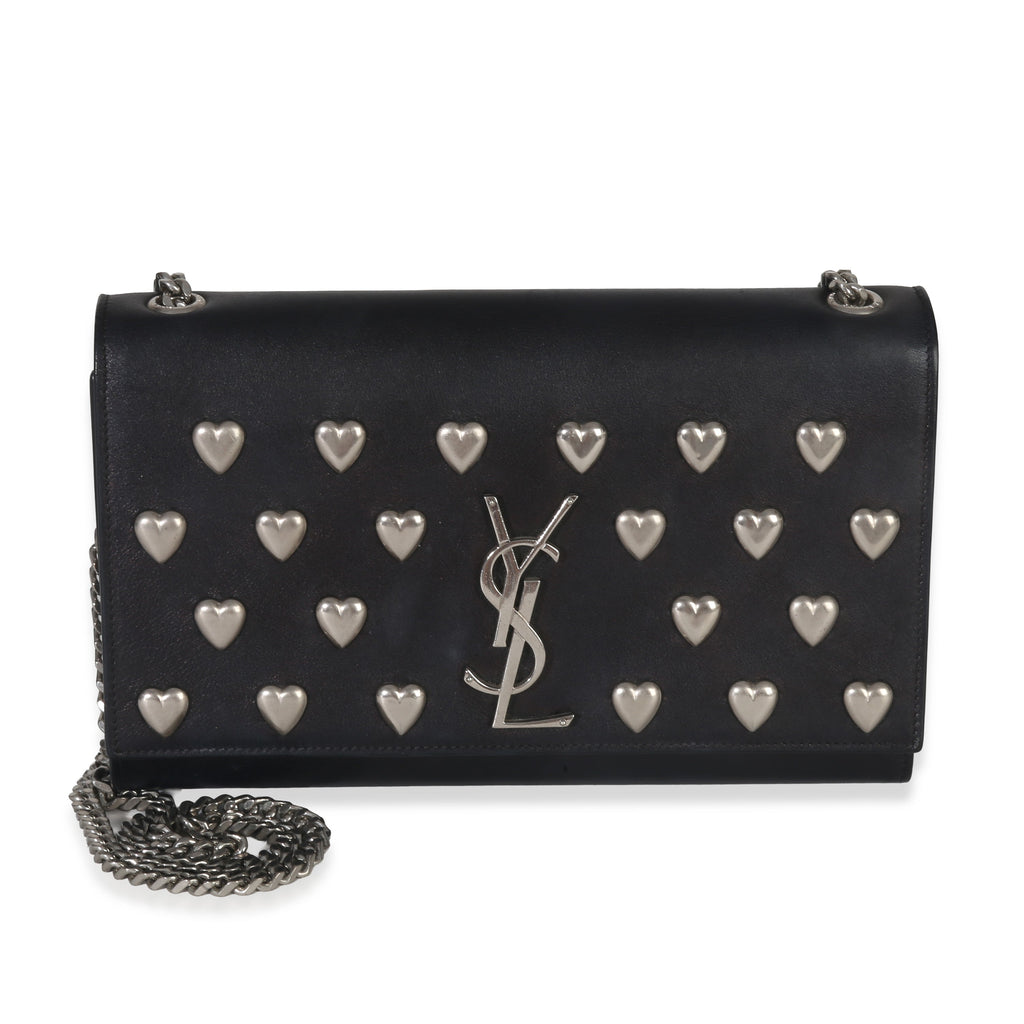 Saint Laurent Black Smooth Calfskin Studded Heart Medium Kate Chain Bag