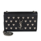 Saint Laurent Black Smooth Calfskin Studded Heart Medium Kate Chain Bag